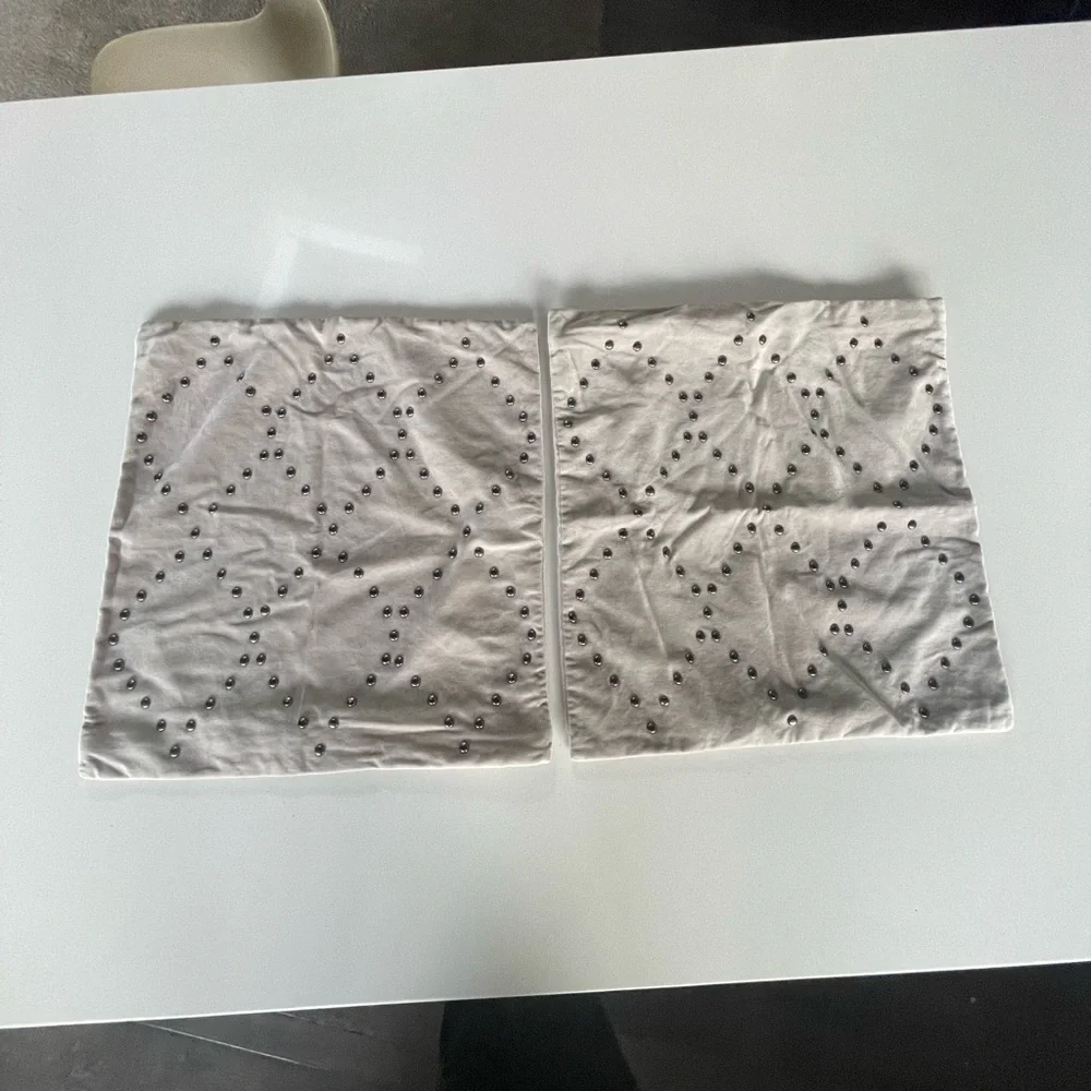 Set of 2 West Elm Diamond Studded Gray/tan (griege) Velveteen Pillow Covers